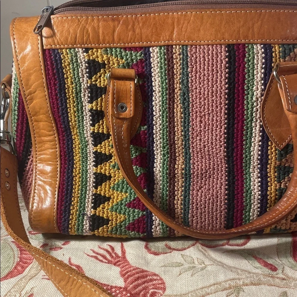 Multicolor Patterned Crossbody Bag with Tan Leather